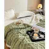 グリーン | ケーブル編み風大判サイズモコモコブランケット毛布 | aimoha