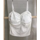 ホワイト | 紐ストラップ調節可能パッド入りギャザーブラキャミソール 全3色 タンクトップ | aimoha