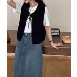 ブラック | 【Banico】前フロントリボンウールベスト | aimoha 