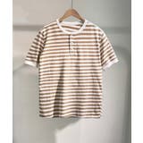 ベージュ | 【aimoha MEN】ボーダーヘンリーネックTシャツ | aimoha men