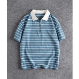 ブルー | 【aimoha MEN】ジップアップボーダーポロシャツ | aimoha men