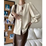 ベージュ | ノーカラーフロントデザインブラウス 長袖シャツ 韓国ファッション | aimoha 