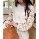 ライトベージュ | フラワーレース シアーフリルブラウス | aimoha 