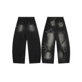 ブラック | グラフィックステッチ ダメージ加工 デニムパンツ | HOOK