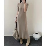 ベージュ | 【BANICO】5分袖 ニット マキシワンピース | aimoha