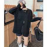 ブラック | フロントスリットデザインTシャツ ロンT カットソー | aimoha 