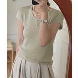 ライトベージュ | 【BANICO】フレンチスリーブヘンリーリブTシャツ | aimoha 