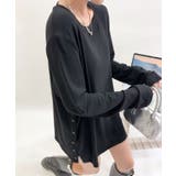 ブラック | サイドボタンラウンドネックトップス | aimoha 