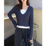 ボタン付きVネックレイヤードリブトップス | aimoha | 詳細画像8