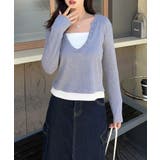 ライトグレー | ボタン付きVネックレイヤードリブトップス | aimoha