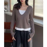 ダークグレー | ボタン付きVネックレイヤードリブトップス | aimoha