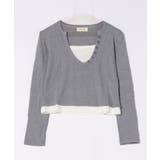 ボタン付きVネックレイヤードリブトップス | aimoha | 詳細画像5