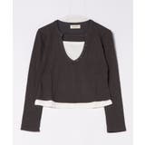 ボタン付きVネックレイヤードリブトップス | aimoha | 詳細画像6