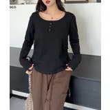 ブラック | aimoha - select -/サイドリボン付きヘンリーネックトップス | aimoha 