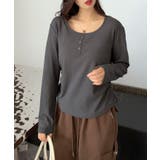 グレー | aimoha - select -/サイドリボン付きヘンリーネックトップス | aimoha 