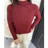 ワインレッド | aimoha   select  ショルダーボタンリブメロウハイネックトップス | aimoha 