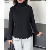 ブラック | aimoha   select  ショルダーボタンリブメロウハイネックトップス | aimoha 