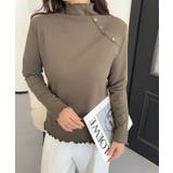 カーキ | aimoha   select  ショルダーボタンリブメロウハイネックトップス | aimoha 