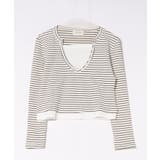 ボタン付きVネックレイヤードボーダートップス | aimoha  | 詳細画像1 