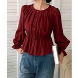 ワイン | 【BANICO】ウエストギャザー フリル袖 シャツブラウス | aimoha