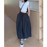ネイビー | ウォッシュコットンバルーン切り替えロングスカート | aimoha