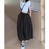 ブラック | ウォッシュコットンバルーン切り替えロングスカート | aimoha