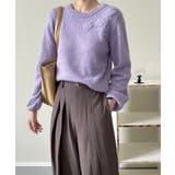 パープル | フラワー刺繍セーター 韓国 ライク | aimoha 