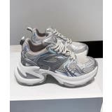 シルバー | 【shoes365】パッチワークデザイン厚底メッシュスニーカー | aimoha