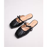 ブラック | 【shoes365】シャーリングリボンサンダル | aimoha 