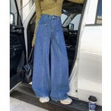 ネイビー | センターライン ワイドデニムパンツ | aimoha