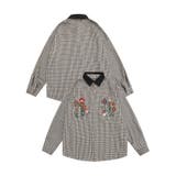 ブラック | HOOK -select- レトロ調刺繍チェック柄デニム襟長袖シャツ | HOOK