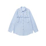 ブルー | 【HOOK】for girls リボンアイレットストライプロングシャツ | HOOK