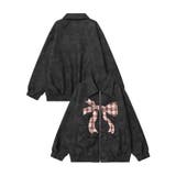 ブラック | 【HOOK】for girls チェック柄リボン刺繍スエードコーチジャケット | HOOK