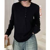ブラック | ヘンリーネック長袖Tシャツ | aimoha 