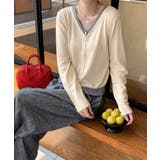 バイカラーVネックニットカーディガン | aimoha  | 詳細画像1 