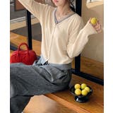 ライトベージュ | バイカラーVネックニットカーディガン | aimoha 