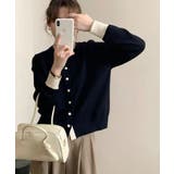 ネイビー | 配色リブ ニットカーディガン | aimoha 