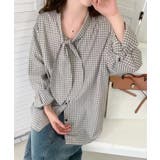 リボンタイ付きギンガムチェックシャツ | aimoha  | 詳細画像2 