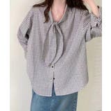 リボンタイ付きギンガムチェックシャツ | aimoha  | 詳細画像3 