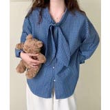 リボンタイ付きギンガムチェックシャツ | aimoha  | 詳細画像5 