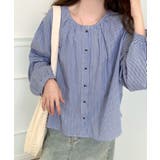 ギャザーラウンドネックコットンブラウス | aimoha  | 詳細画像1 