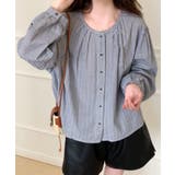 グレー | ギャザーラウンドネックコットンブラウス | aimoha 