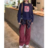 ネイビー | ガールプリント裏起毛スウェット【AW】 | aimoha 