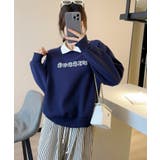 ネイビー | フェイクレイヤードスウェット | aimoha