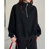 ブラック | ジップデザインカジュアルスウェットハーフジップ | aimoha 