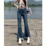 ネイビー | フリンジフレアデニムパンツ | aimoha 