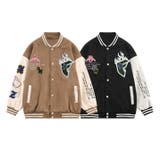 ユニセックスアメカジワッペン刺繍スタジャンジャケット ストリート系 ロンT | HOOK | 詳細画像1