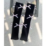 ブラック | 【HOOK】for girls リボンたっぷりルーズソックス レッグウォーマー | HOOK