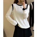 ホワイト | 【Banico】カラーコンビネーション長袖トップス | aimoha 