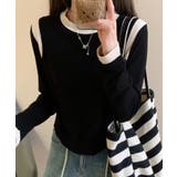 ブラック | 【Banico】カラーコンビネーション長袖トップス | aimoha 